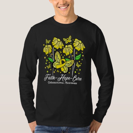 T-shirt Faith Hope Cure Flower Butterfly Osteosarcoma Awar (Devant)