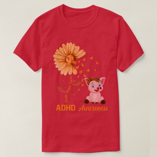 T-shirt Faith Hope Cure Pig With Daisy Flower ADHD Awarene (Design devant)