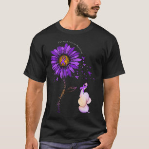 T-shirt Faith Hope Cure Purple Daisy Fleur Pancreatic Can