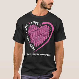 T-shirt Faith Hope Fight Love Pink Heart Awareness Femmes