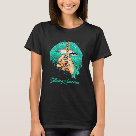 T-shirt Faith Hope Love Combattez Turquoise Ribbon Stutter (Devant)