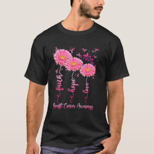T-shirt Faith Hope Love Flower Pink Ribbon Cancer du sein 