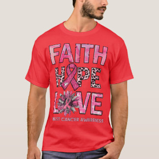 T-shirt Faith Hope Love Leopard Tournesol rose Ruban Brea
