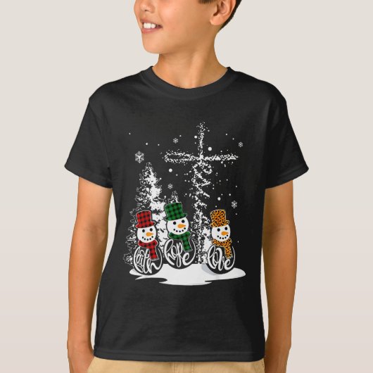 T-shirt Faith Hope Love Snowman Jesus Christian Tree Chris (Devant)