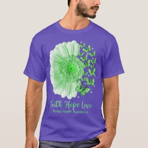 T-shirt Faith Hope Love Tournesol Papillon santé mentale