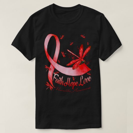 T-shirt Faith Hope Love Vasculitis Awareness Dragonfly (Design devant)