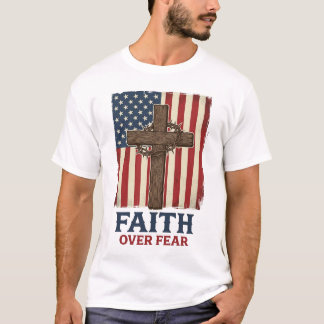 T-shirt Faith Over Fear Patriotic Cross Vintage Vector Des