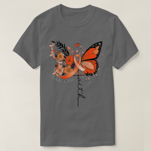 T-shirt Faith Papillon Orange Ruban Leucémie Sensibilisati (Design devant)