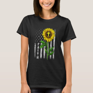 T-shirt Faith Sunflower Usa American Flag Cross Christian