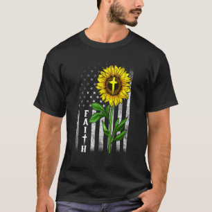 T-shirt Faith Sunflower Usa American Flag Cross Christian