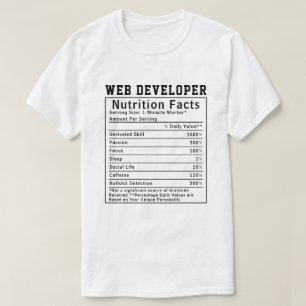T-shirt Faits Nutritionnels Amusants pour Développeur Web
