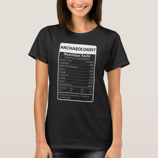 T-shirt Faits nutritionnels d'archéologue Graphique sarcas (Devant)
