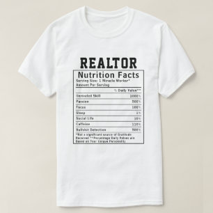 T-shirt Faits Nutritionnels de l'Agent Immobilier Drôle Ap