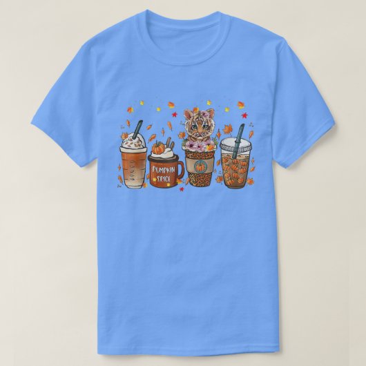 T-shirt Fall Coffee Pumpkin Spice Latte Iced Autumn Tiger  (Design devant)