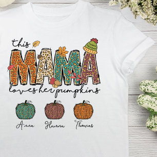 T-shirt Fall Mama Love Son Citrouille Leopard