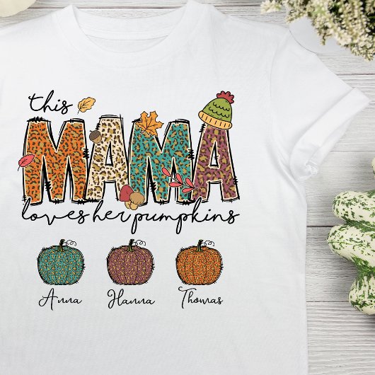 T-shirt Fall Mama Love Son Citrouille Leopard