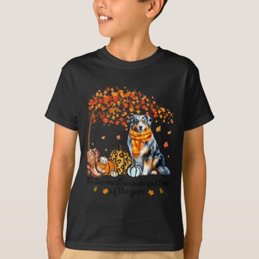 T-shirt Fall Maple Tree Print Dog Lover Happy Thanksgiving (Devant)
