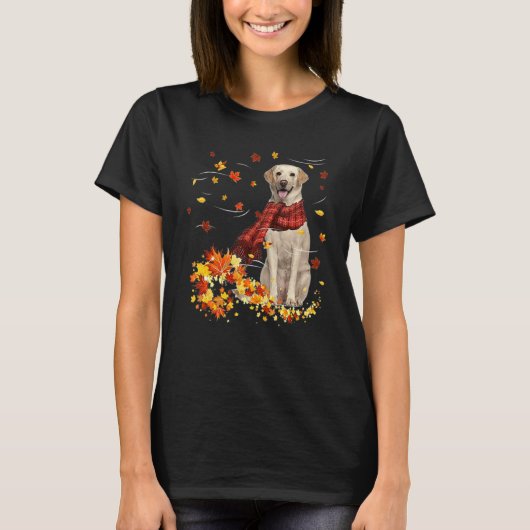 T-shirt Fall Scarf Labrador Dog Autumn Falling Leaves (Devant)