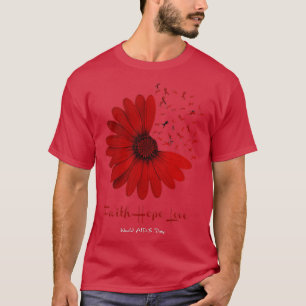 T-shirt Falth Hope World AIDS Day Awareness Flower R