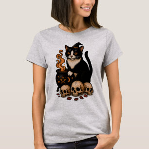 T-shirt Familier de sorcière – Chat smoking et chaudron