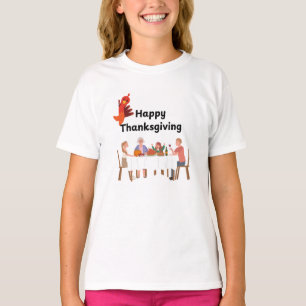 T-shirt Famille à table avec dinde