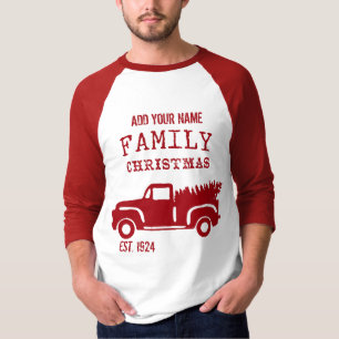 T-shirt Famille Camion de ferme Nom personnalisé Noël