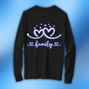 T-shirt Famille de coeur simple en bleu Hommes à long fe