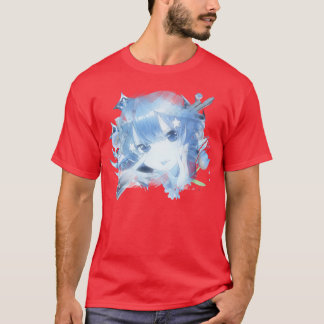 T-shirt famille de fille anime aux cheveux bleu clair