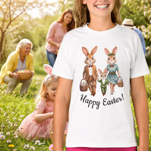 T-shirt Famille de lapins de Pâques à la chasse aux œufs 