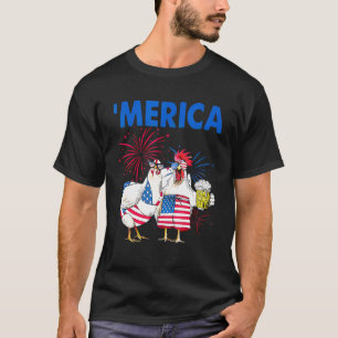 T-shirt Famille de poules buvant de la bière au drapeau am
