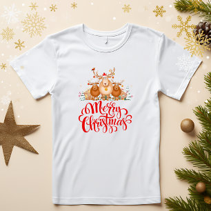 T-shirt Famille de Reindeer Cartoon mignonne "Joyeux Noël"