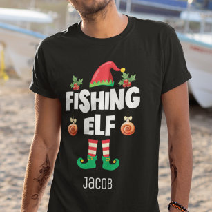 T-shirt Famille d'elfes de pêche assortie noël avec nom