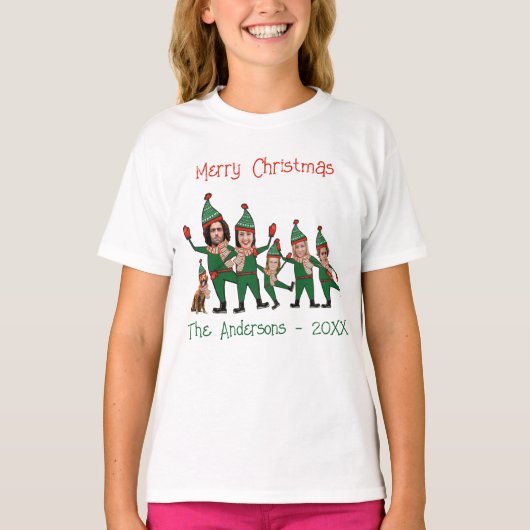 T-shirt Famille d'elfes plus Chien Funky Custom Christmas (Devant)