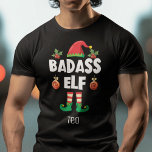T-shirt Famille elfe Badass assortie noël avec nom<br><div class="desc">Entrez dans l'esprit de vacances avec ce t-shirt elfe Badass amusant qui fait partie d'une collection d'elfes de famille assortie contenant des cadeaux pour tout membre de la famille. Parfait pour toute réunion de famille de Noël, ce t-shirt est doté d'un casquette elfe mignon et de jambes amusantes, avec la...</div>