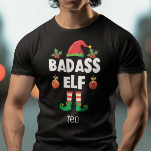 T-shirt Famille elfe Badass assortie noël avec nom