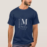 T-shirt Famille monogramme moderne marine gris élégant ass<br><div class="desc">Famille monogramme moderne marine gris élégant élégant cadeau de famille assorti. Idéal pour les réunions de famille,  les vacances,  les fêtes d'anniversaire et de Noël.</div>