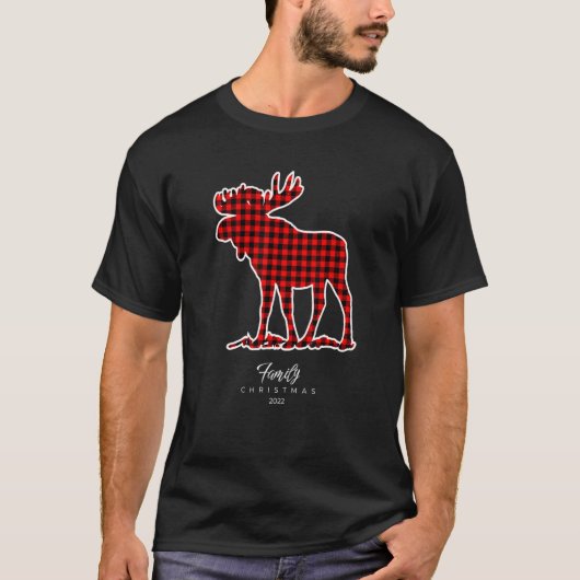 T-shirt Famille Noël 2022 Buffalo Plaid Red Black Moos (Devant)
