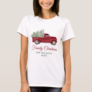 T-shirt Famille Noël Antique Picket Camion Arbre de Noël