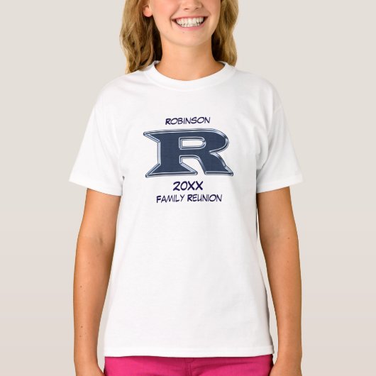 T-shirt Famille Réunion Nom Lettre R Monogram Blue (Devant)