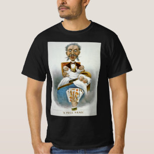 T-shirt Famille Vintage, Père avec Bébés et Main de Poker