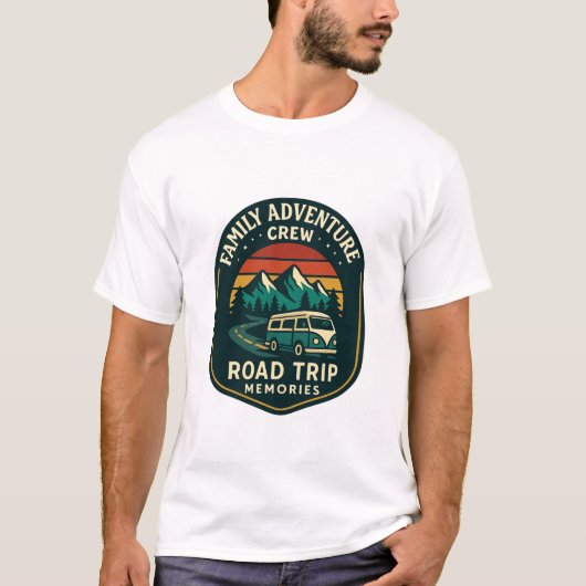 T-shirt Family Adventure Crew – Retro Road Trip Badge (Devant)