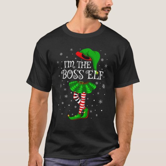 T-shirt Family Matching Women Girls I m The Boss Elf Chris (Devant)