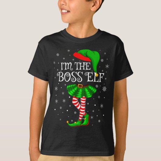 T-shirt Family Matching Women Girls I'm The Boss Elf Chris (Devant)
