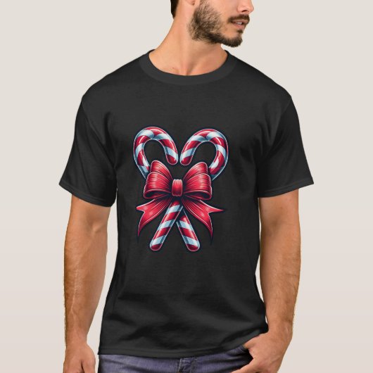 T-shirt Family Matching Xmas Christmas Candy Cane Crew Bow (Devant)