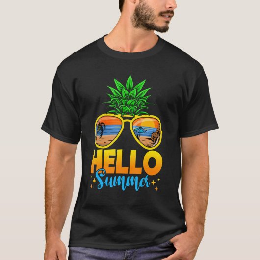 T-shirt Family Vacation Sunglasses Pineapple Hello Summer (Devant)