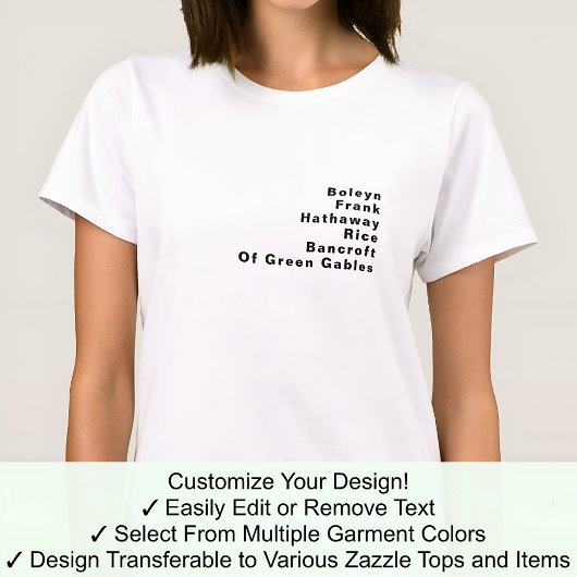 T-shirt Famous Notable Custom Editable Surname List 06B