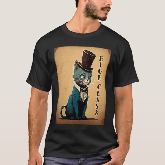 T-shirt Fancy Chat haute classe Top Hat Old Style Bow Crav (Devant)
