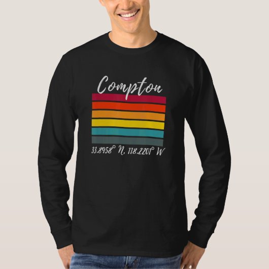 T-shirt Fans Compton Latitude Et Longitude Ca Los Angeles (Devant)