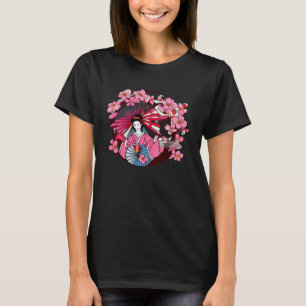 T-shirt Fans japonais Geisha et parapluies cerisier fleurs