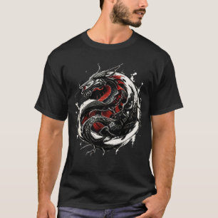 T-shirt Fantaisie d'art Yin Yang du dragon noir